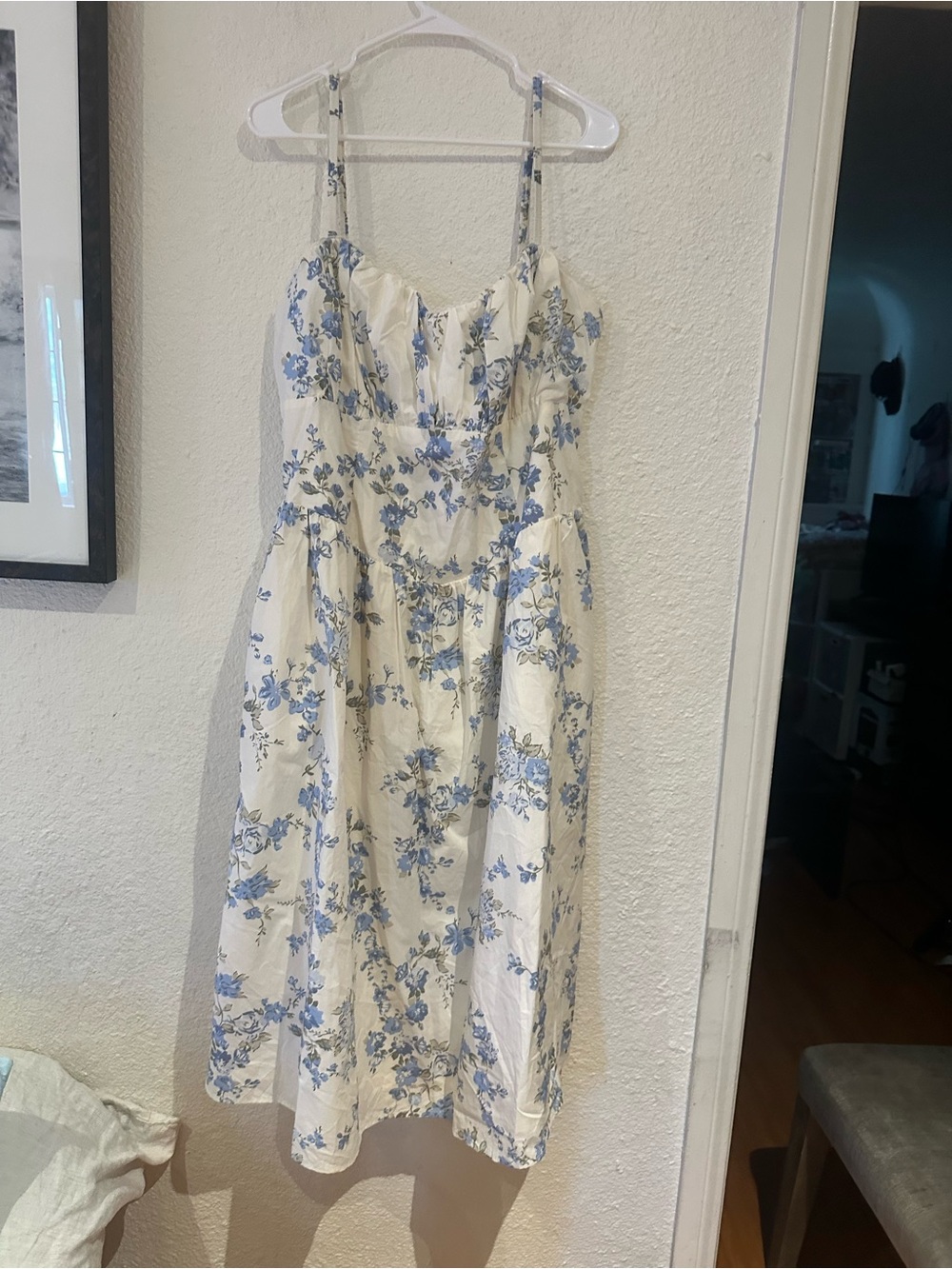 a new day Cream Midi Dress with Blue Floral Print